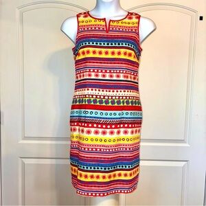 Talbots Flowers & Stripes Shift Dress Sz 8 Textured Cotton Spring Summer Retro